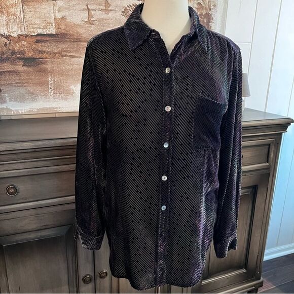 Chicos Design Sheer Long Sleeve Blouse Purple/Navy size 1 (8M) - Picture 5 of 9